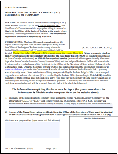 Alabama LLC Order Form | DBI Global Filings, LLC – DBI Global Filings ...