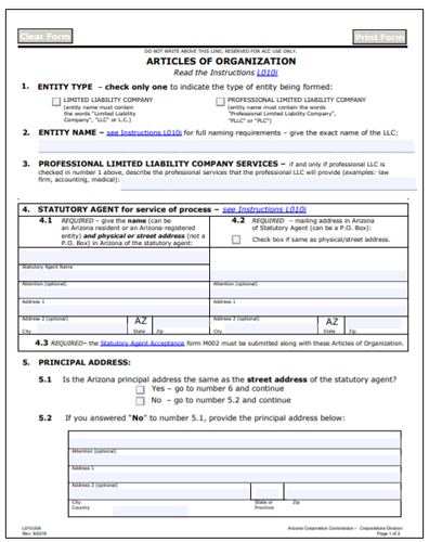 Arizona LLC Order Form