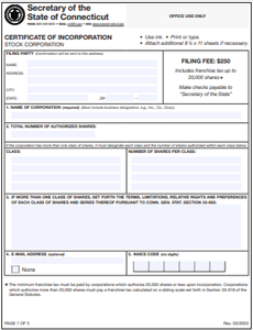 Connecticut Corporation Formation Order Form