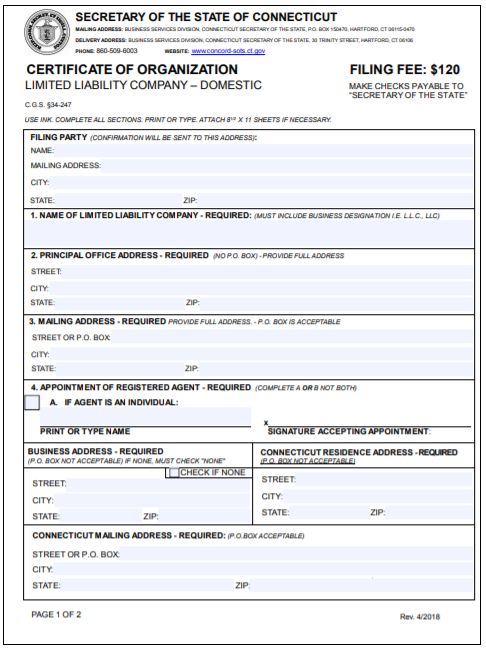 Connecticut LLC Order Form