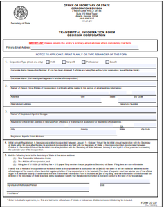 Georgia Corporation Formation Order Form