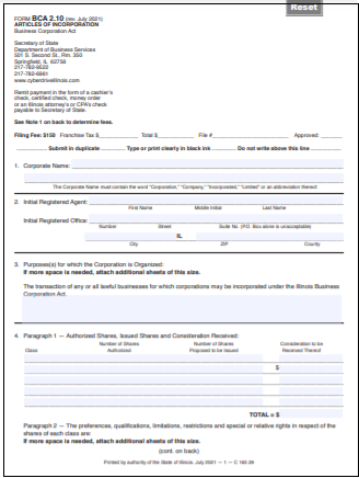 Illinois Corporation Formation Order Form