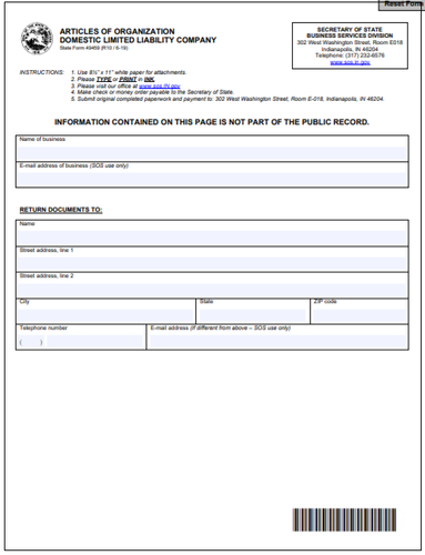 Indiana LLC Order Form