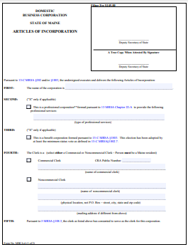 Maine Corporation Formation Order Form