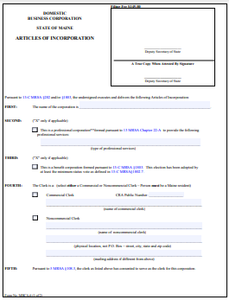 Maine Corporation Formation Order Form