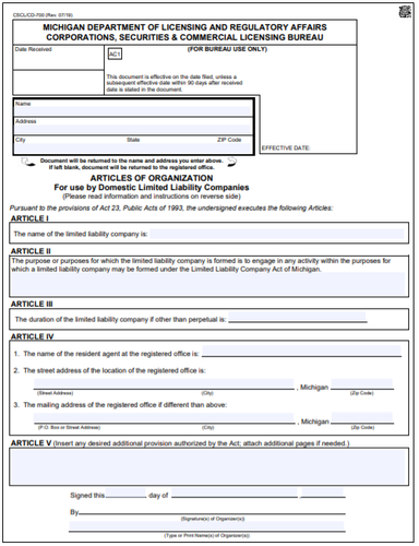 Michigan LLC Order Form