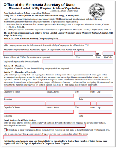 minnesota llc form dbi global filings llc