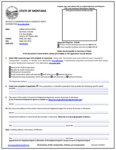 Montana Corporation Formation Order Form