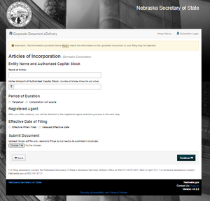 Nebraska Corporation Formation Order Form