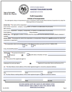 New Mexico Corporation Formation Order Form