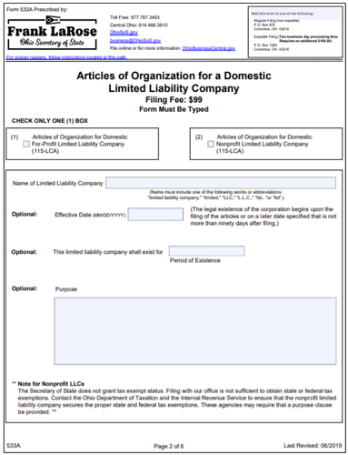 Ohio LLC Order Form