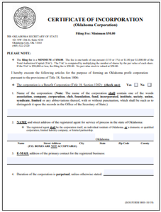 Oklahoma Corporation Formation Order Form