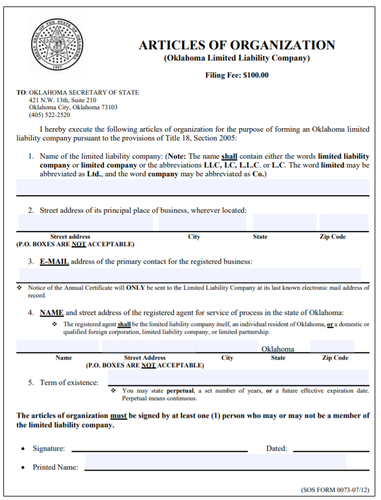 Oklahoma LLC Order Form