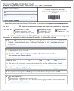 Pennsylvania Corporation Formation Order Form