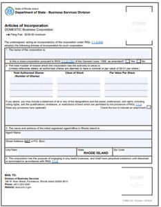 Rhode Island Corporation Formation Order Form