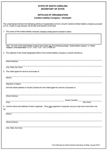 south carolina llc form dbi global filings llc