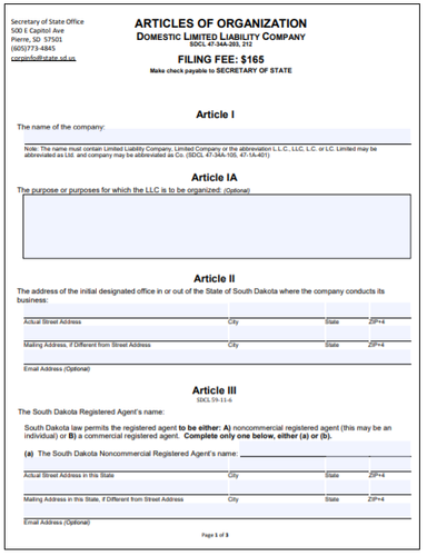 south dakota llc form dbi global filings llc