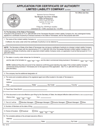 tennessee llc form dbi global filings llc