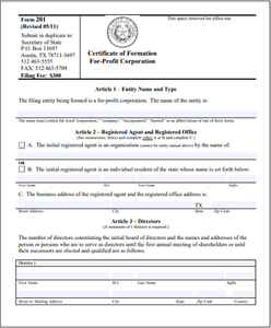 Texas Corporation Formation Order Form