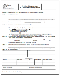 Virginia Corporation Formation Order Form