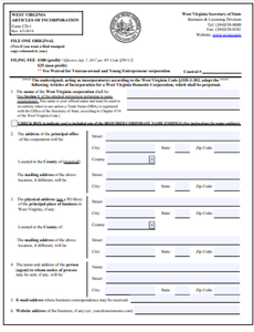 West Virginia Corporation Formation Order Form