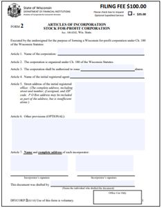 Wisconsin Corporation Formation Order Form
