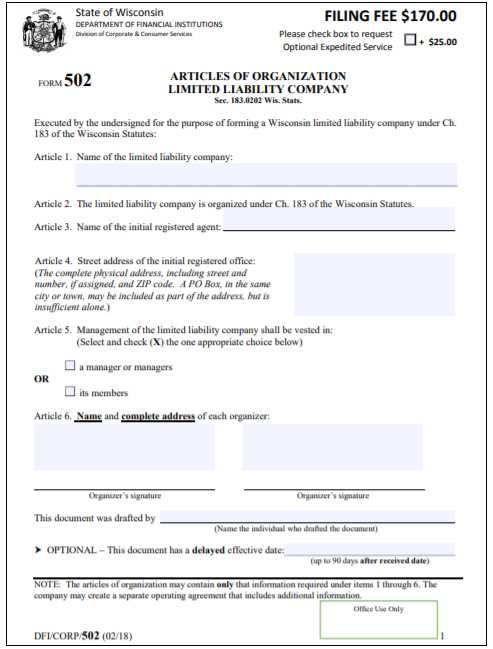 Wisconsin LLC Order Form